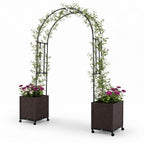 Giantex Metal Garden Arch Trellis Arbor with 2 Self-Watering Planter Boxes, 80" L x 16" W x 91" H PE-Coated Archway with Lockable Rolling Wheels for Climbing Vines, Yard Lawn Party Decorations