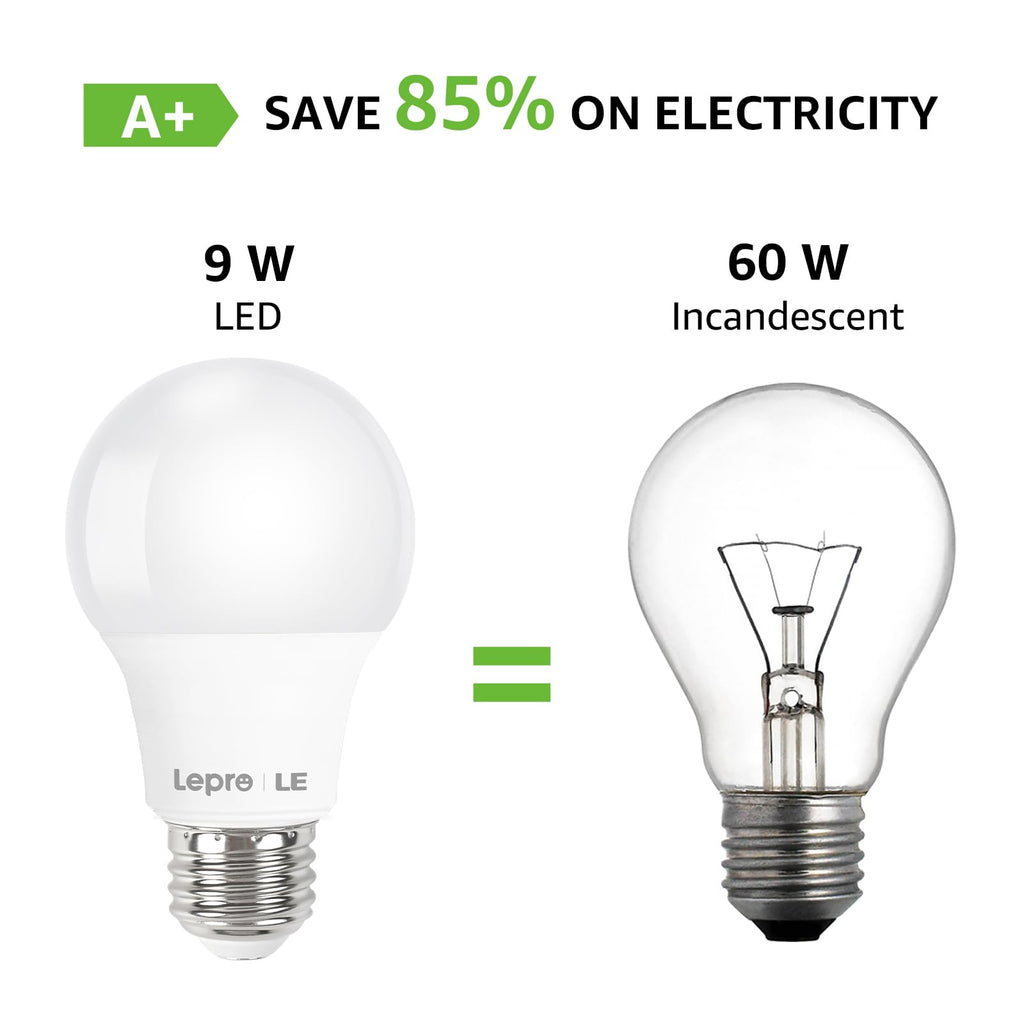 Lepro LED Light Bulbs 60 Watt Equivalent, 9W 800 Lumens Non-Dimmable, Daylight White 5000K, A19 E26 Standard Medium Base, 10000 Hour Lifetime 10 Count (Pack of 1)