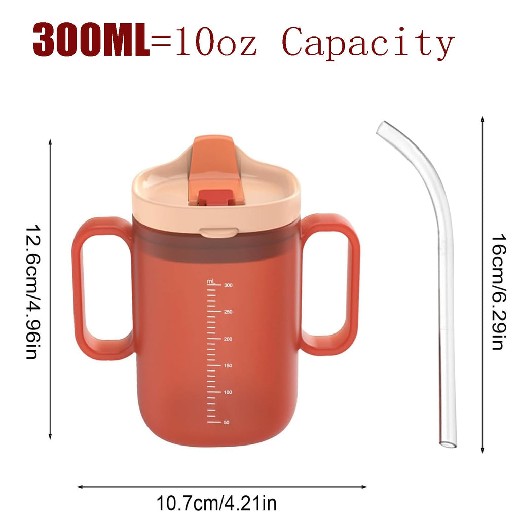 2 Pack Senior Water Cup Sippy Cups for Elderly, Safe Silicone Spill Proof Cups with 2 Handles Straw and Lid for Adults for Hospital Patients, Elderly, Pregnant, and Disabled (Blue+Orange -2 Pack)