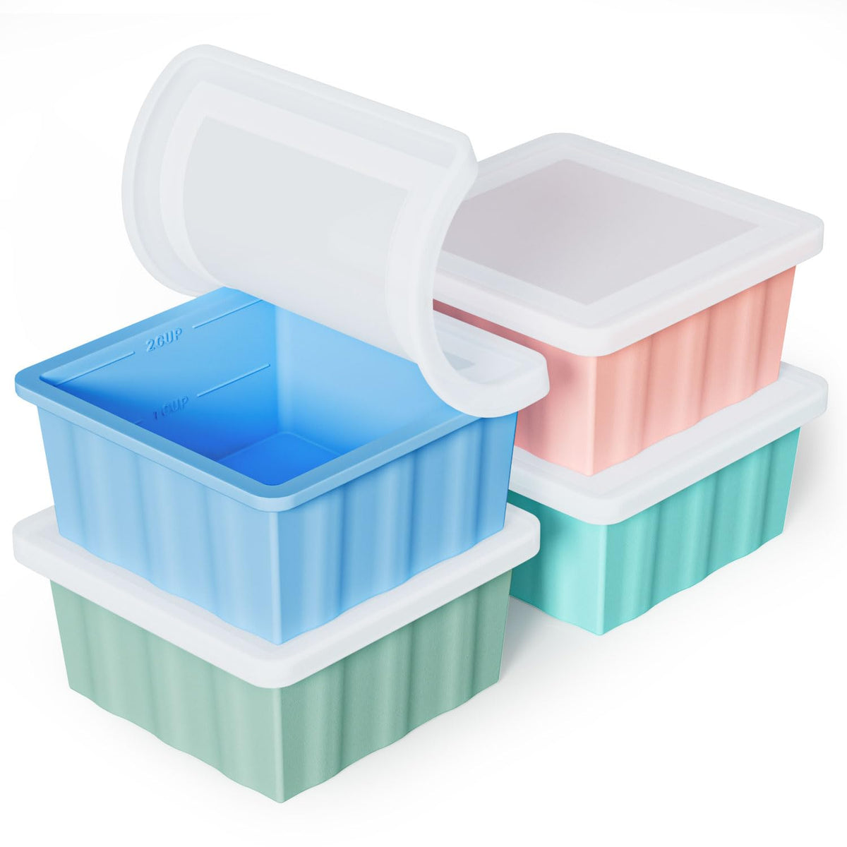 Silicone Freezer Tray for Soup Ice Cubes: 2-Cup Freezing Trays with Lid for Meal Prep - 4Pack Silicon Soup Portion Freeze Tray Make Stock Souped Ice Cube