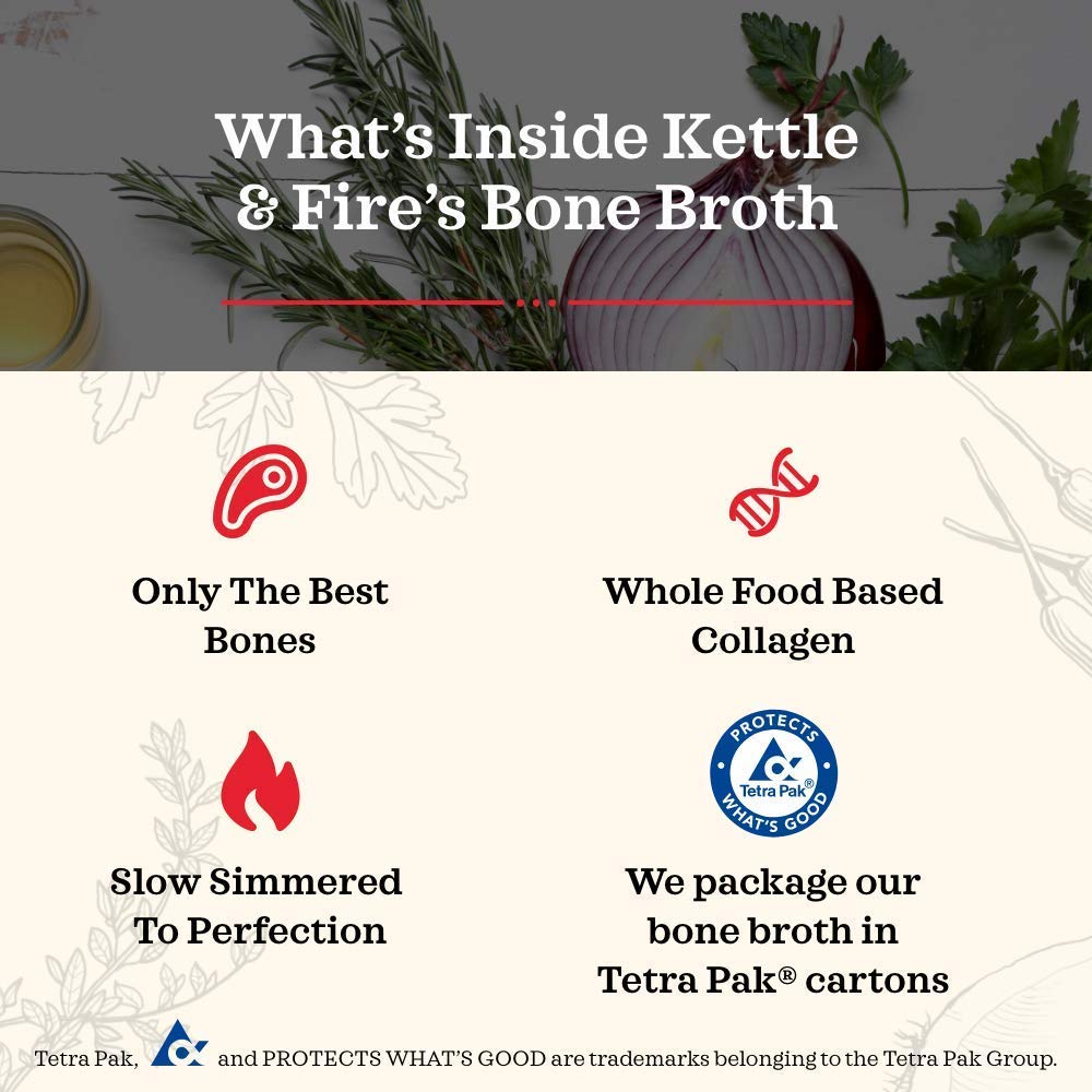 Beef Bone Broth Soup by Kettle and Fire, Pack of 4, Keto Diet, Paleo Friendly, Whole 30 Approved, Gluten Free, with Collagen, 10g of protein, 16.9 fl oz (Packaging May Vary)