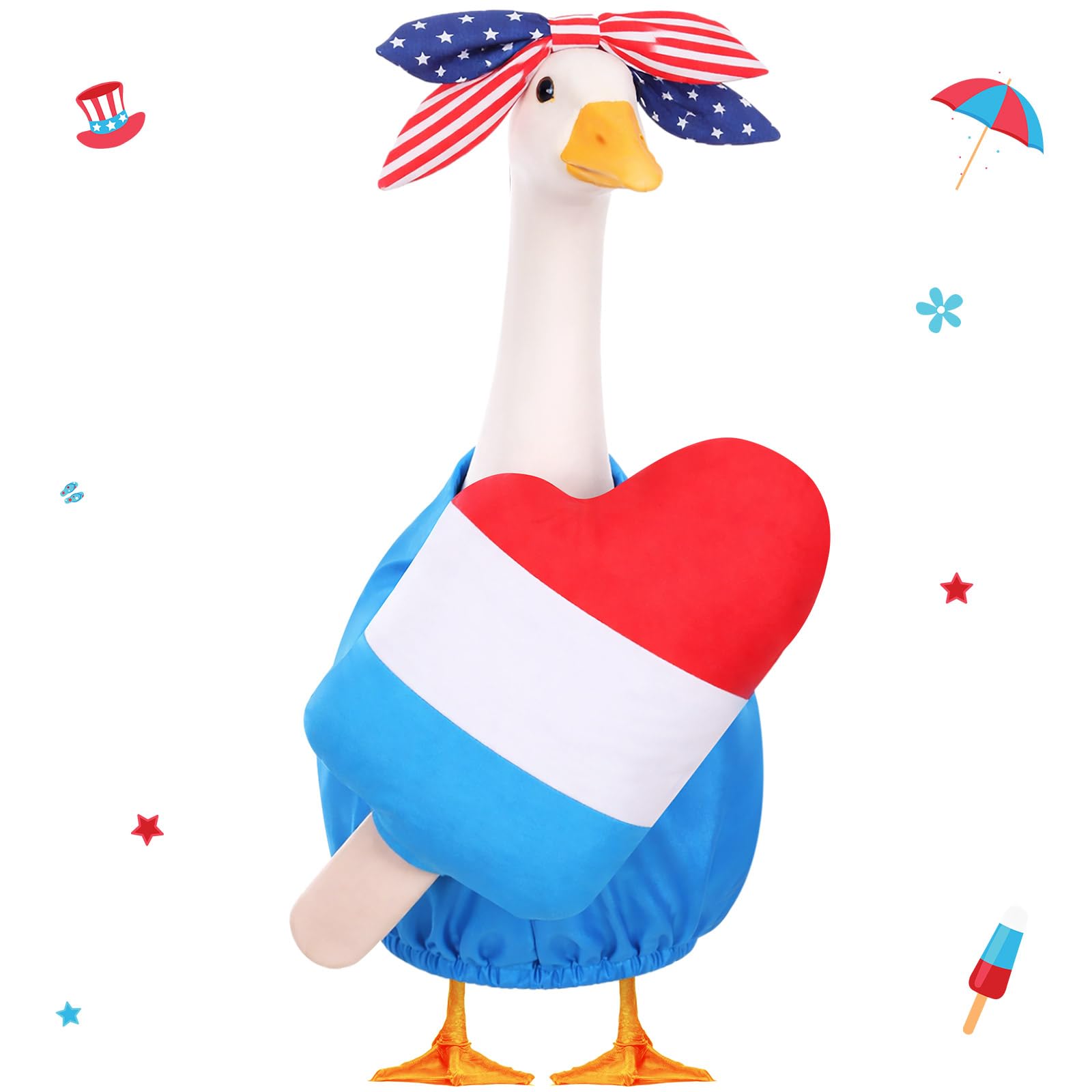 SilTriangle 4th of July Porch Goose Outfit Patriotic Pillow Design with Top Hat for 23" Lawn Cement Goose Independence Day Garden Patio Yard Outdoor Decorations(Ice Lolly)
