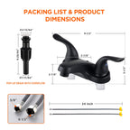 Bathroom Sink Faucets 2/3 Hole,Matte Black Dual Handles 4 inch Plastic Plating Over Bathroom Faucet with Pop-up Drain and 2 Supply Hoses for Apartment Rvs Sink Vanity