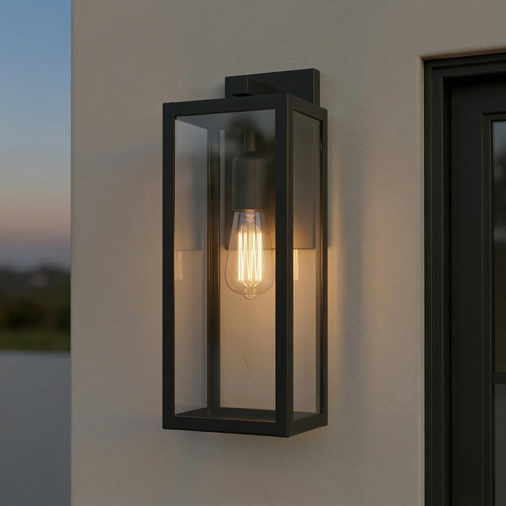 Globe Electric 44176 1-Light Outdoor/Indoor Wall Sconce, Matte Black Finish, Clear Glass Shade, Weather-Resistant Modern Exterior Light