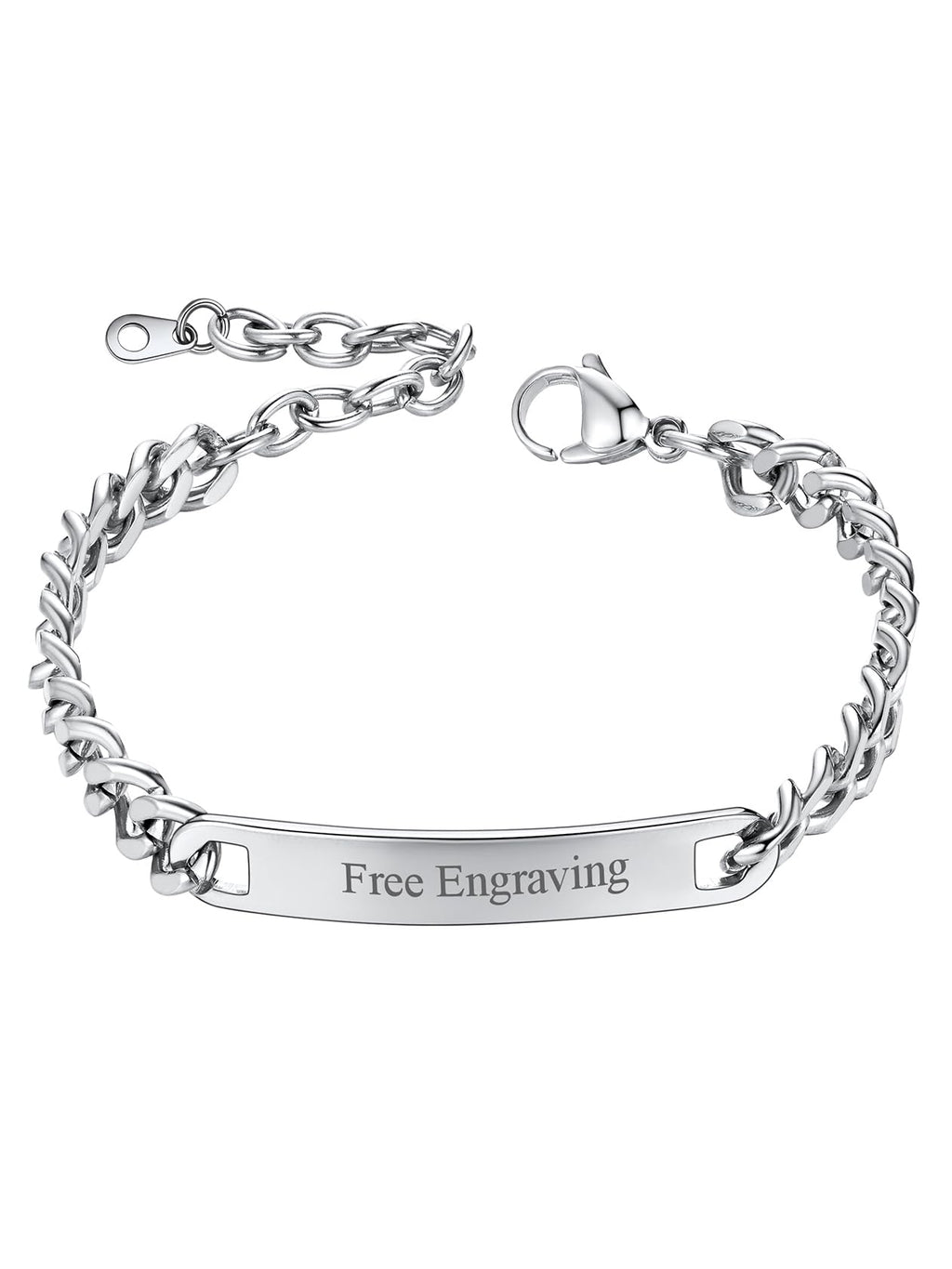 ChainsHouse Custom Name ID Bracelet Stainless Steel Cuban Chain Gift Women Personalized Engrave Bracelets for Men 7mm