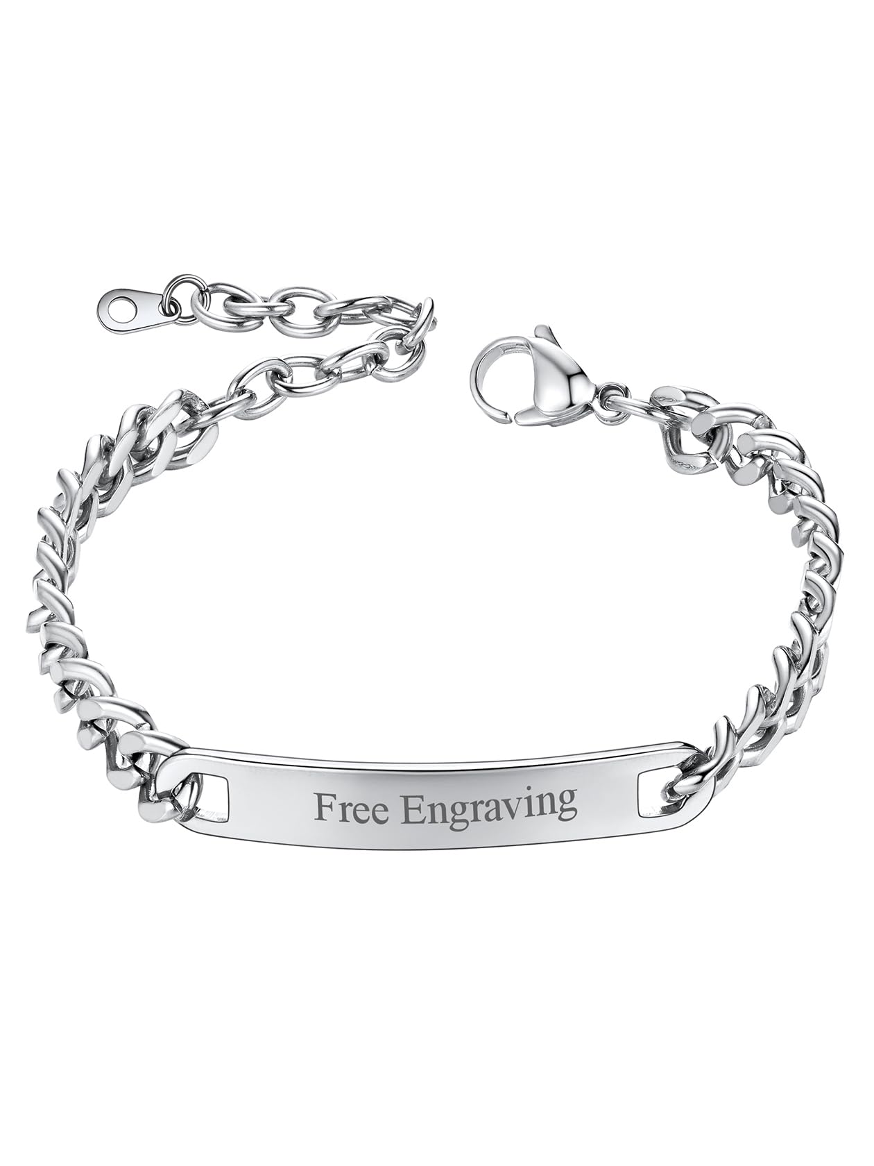 ChainsHouse Custom Name ID Bracelet Stainless Steel Cuban Chain Gift Women Personalized Engrave Bracelets for Men 7mm