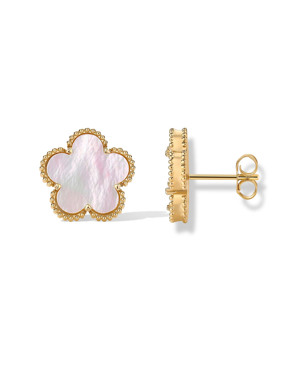 PAVOI Pearl Clover Stud Earrings, Yellow Gold, Size 13 Millimeters, Pearl