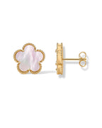 PAVOI Pearl Clover Stud Earrings, Yellow Gold, Size 13 Millimeters, Pearl