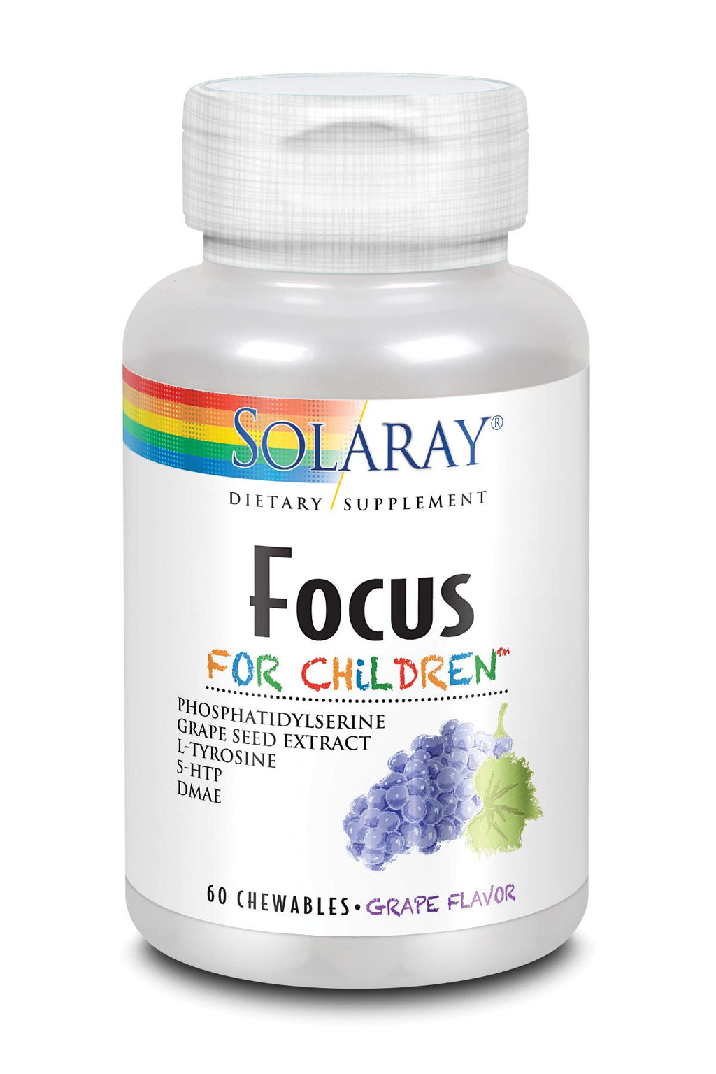 SOLARAY Kids Focus Chewables with Phosphatidylserine - Natural Brain Development Support with DMAE, Memory & Concentration Support for Children, Kids Focus and Attention Supplement - 60 Chewables