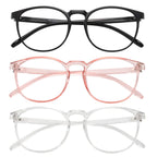 Przene 3 Pack Blue Light Blocking Glasses Women/Men,Retro Round Computer Glasses Anti Eye Strain/UV/Glare, Gaming Glasses. (Black/Crystal/Pink)