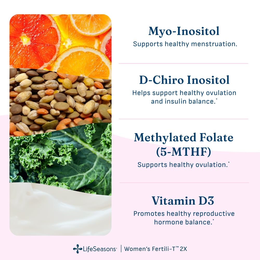LifeSeasons Fertili-T 2X Powder – Myo & D-Chiro Inositol (40:1) Ovarian Support Supplement – Unflavored Daily Drink Mix with Methylated Folate & Vitamin D – Hormone Balance & Fertility Boost - 64.4g