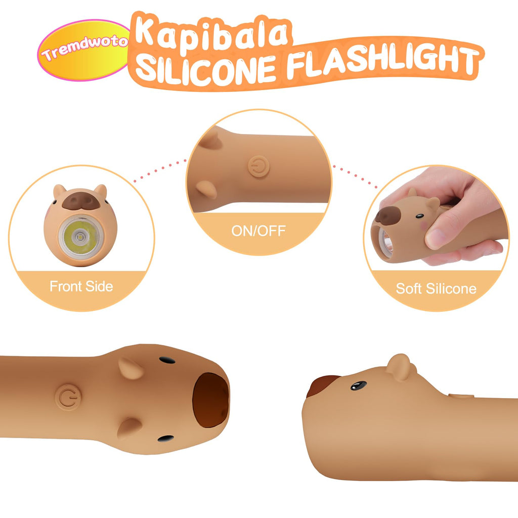 Tepreswes Capibala Kid‘s Flashlight Rechargeable, LED Kid Flashlight for Boys and Girls, Suitable for Camping and Outdoor Exploration Students, Fun and Lightweight Flashlight, Birthday Gift