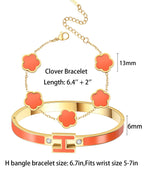 fekang Gold H Bangle & Clover Bracelet for Women -Orange bracelet Set