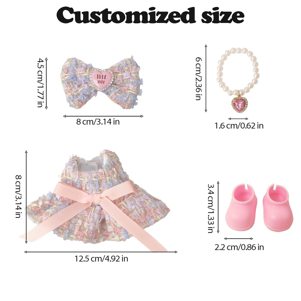 Clothes Compatible with LABUBU Doll - 4PCS Sweet Pastel Set, 17cm Doll Clothes Designer Outfit for Fairy Tales Theme, Cute Stylish Accessories for Labubu, No Doll (Cotton Candy Princess)
