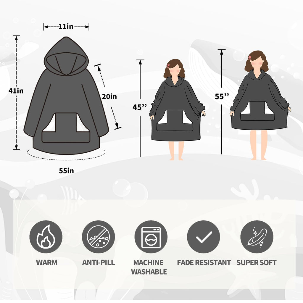 Touchat Wearable Blanket Hoodie for Kids & Teens 6-13 Year Old, Oversized Sherpa Fleece Sweatshirt with Pocket, Soft Cozy Hooded Blankets Christmas Birthday Gift for Boys and Girls, Grey