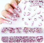 Dowarm 3200PCS Nail Art Rhinestones, Light Pink Flatback Rhinestones for Nails, Crafts, 12 Styles 3D Glass Crystal Nail Gems