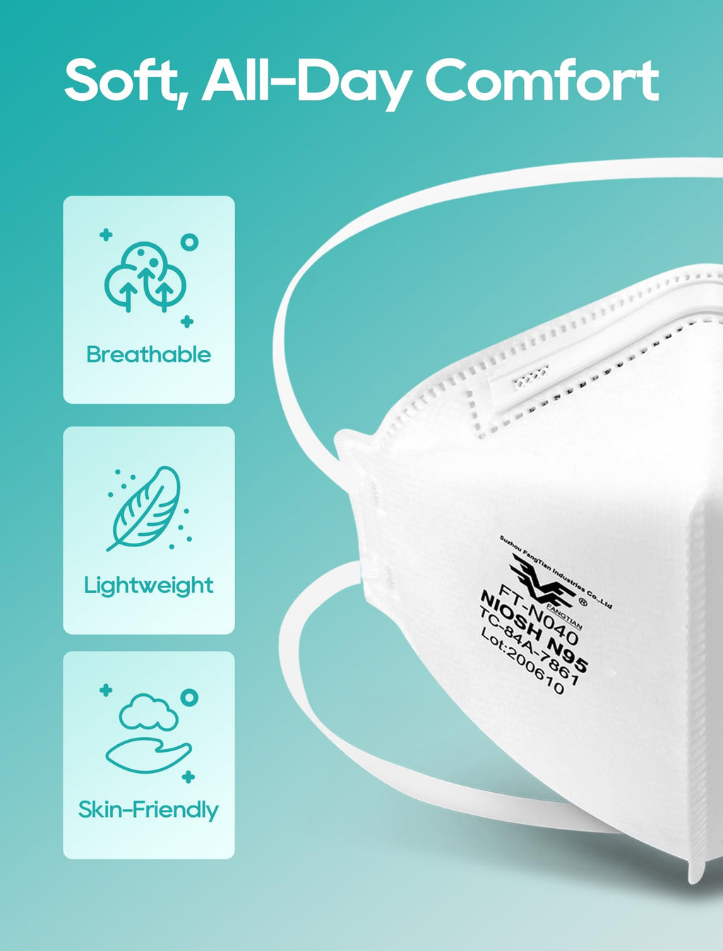 FOXFUN N95 Masks for Adults, 25 Pack NIOSH Approved Particulate Respirator, Universal Fit N95 Face Mask Comfortable