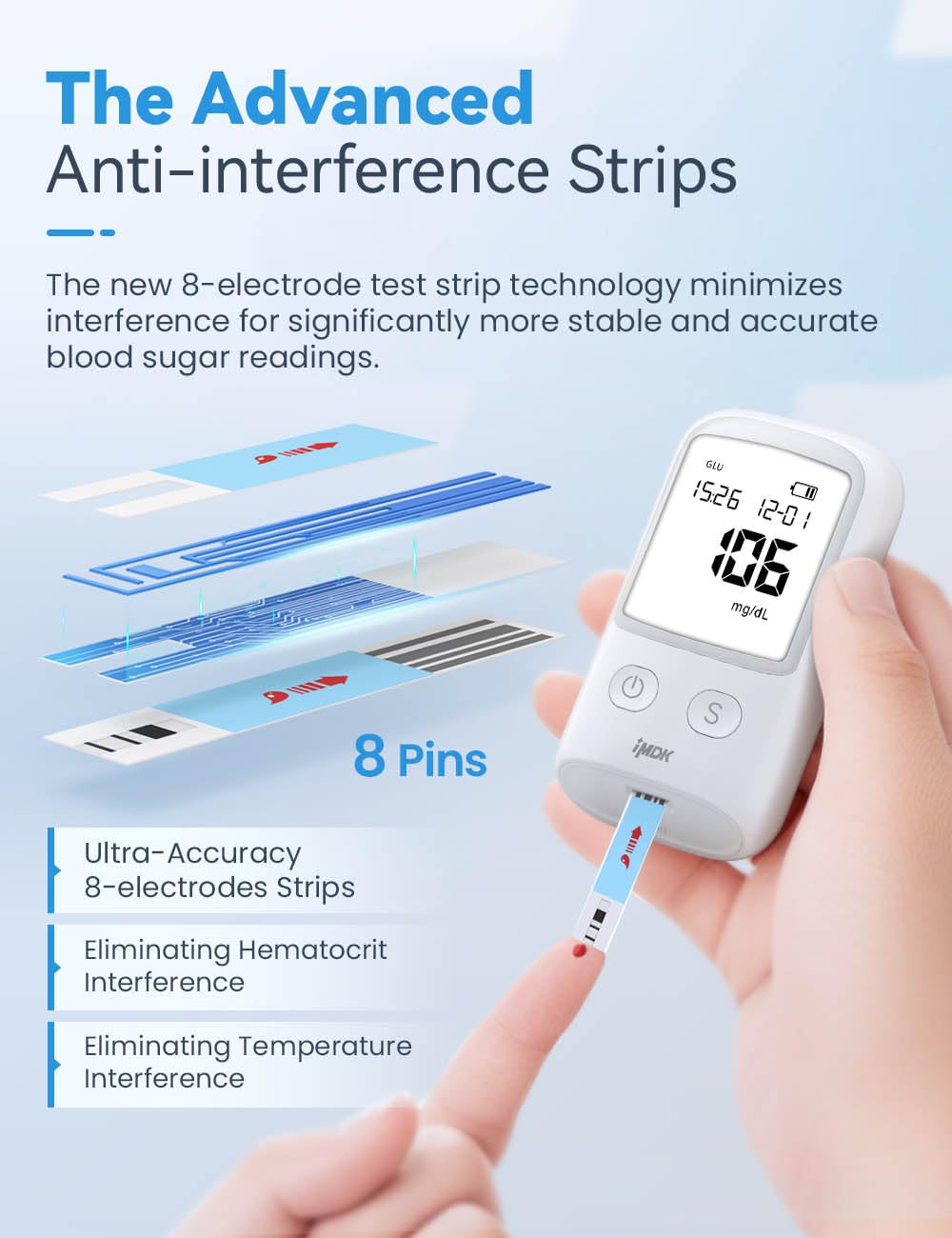 IMDK Blood Glucose Monitor Kit, Clinically Accurate Blood Sugar Test Kit with 100*Glucometer Strips, 100*Lancets, 1*Lancing Devices, No Coding Required