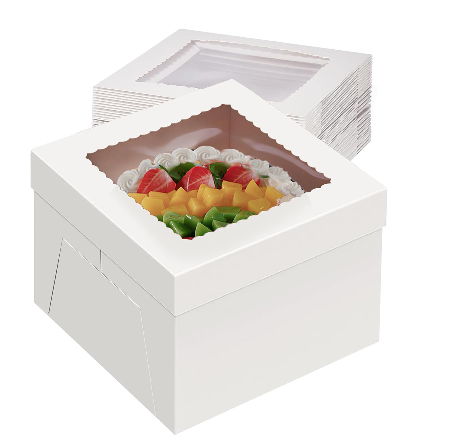 Packpal 24 Pack Cake Boxes 12 Inch, Sturdy 12x12x8 Inch Bundt Cake Boxes for Home Bakers, Transportation, Multi-Layer Cakes, White Gift Cakes For Wedding, Birthday, Fathers day