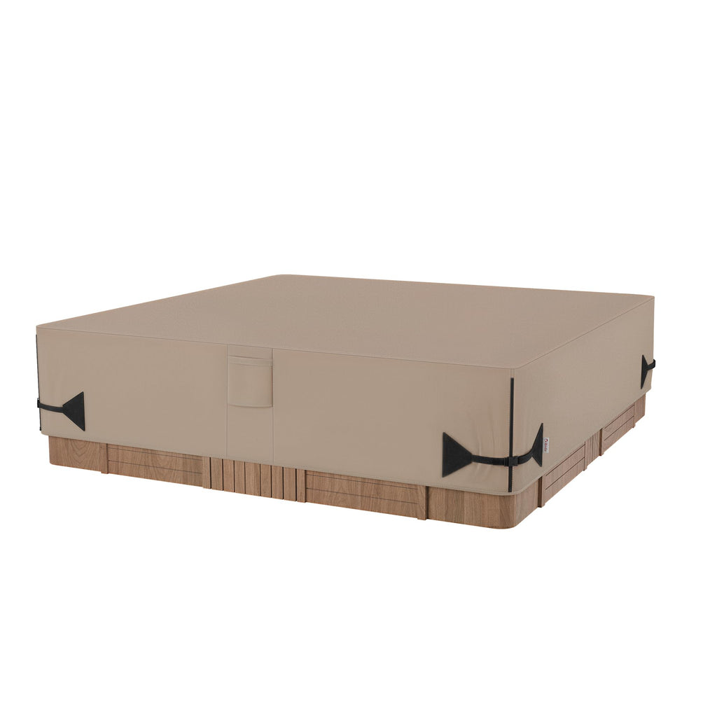 iBirdie Outdoor Waterproof and Weatherproof Hot Tub Cover 90 x 90 inch fit 89 x 89 or 88 x 88 or 87 x 87 Square SPA 600D Heavy Duty Cover Protectors Protective Cap, Brown