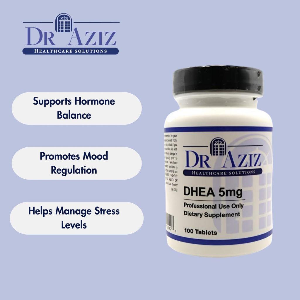 Dr Aziz DHEA 5mg Supplement - DHEA Supplement for General Wellness - Supports Hormonal Balance, Mood and Stress Management - 100 Tablets