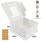 Moretoes 24pcs Cake Boxes, 10x10x5 Inches White Square Bakery Boxes with Window Cajas Pasteles for Cake, Mother's Day, Pastries, Chocolates, Cookies, Pie, Birthday Party, Wedding, Graduation
