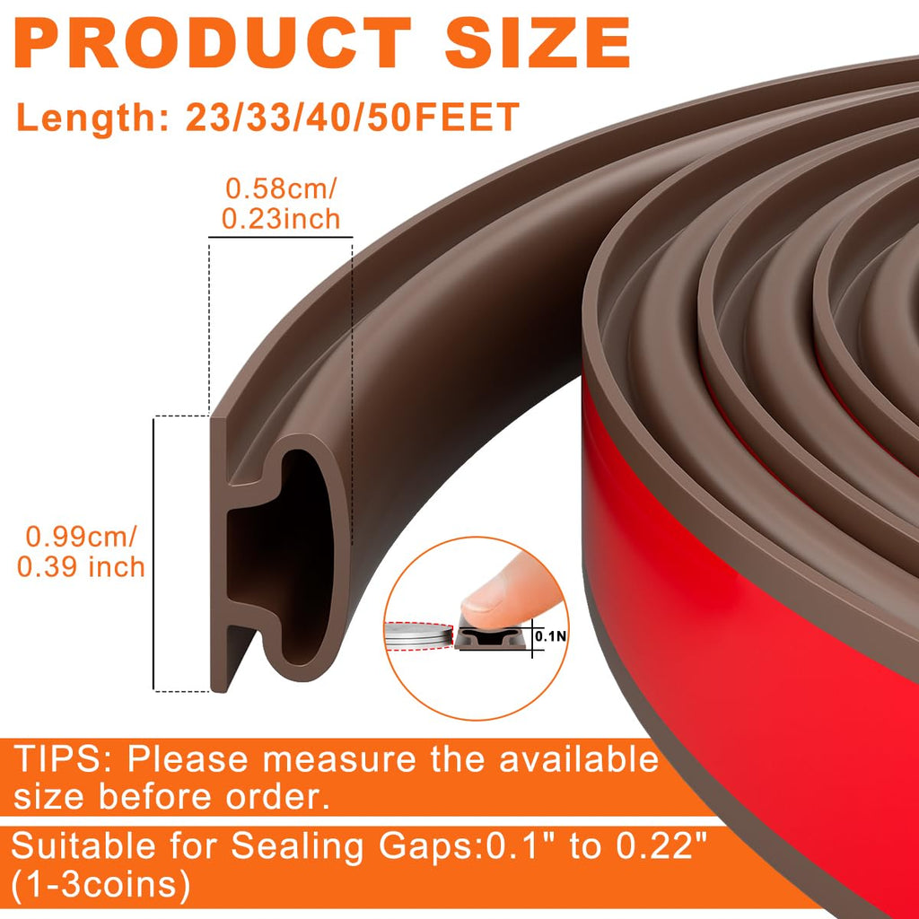 Brown Rubber Weather Stripping Door Seal Strip, D Shape Door Weather Seal Strip, Self-Adhesive Soundproofing Frame Insulation Tape for Doors Frame/Window Seal,Blocks Cold Drafts Noise