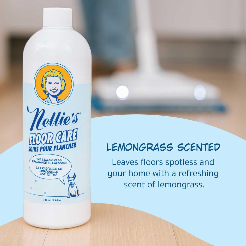 Nellie's Floor Care – Plant-Based Floor Cleaner for Hardwood, Tile, Ceramic, and More – Effectively Lifts Dirt and Odors – Fresh Lemongrass Scent (25 fl oz) - Made in Canada