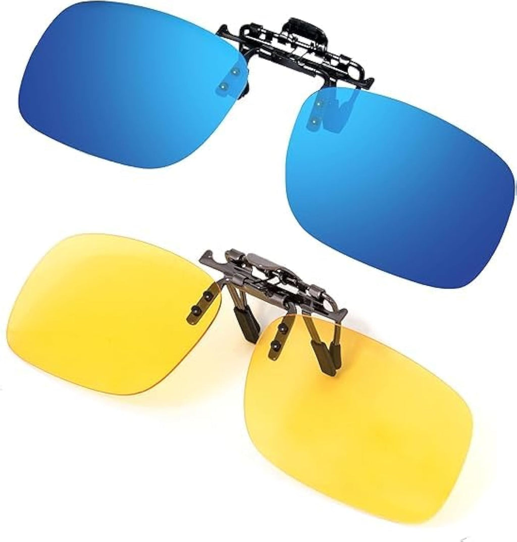 BLUE CUT Clip on Polarized Night vision Glasses Flip up Sunglasses UV-400 to Wear Over prescription Glasses for night driving