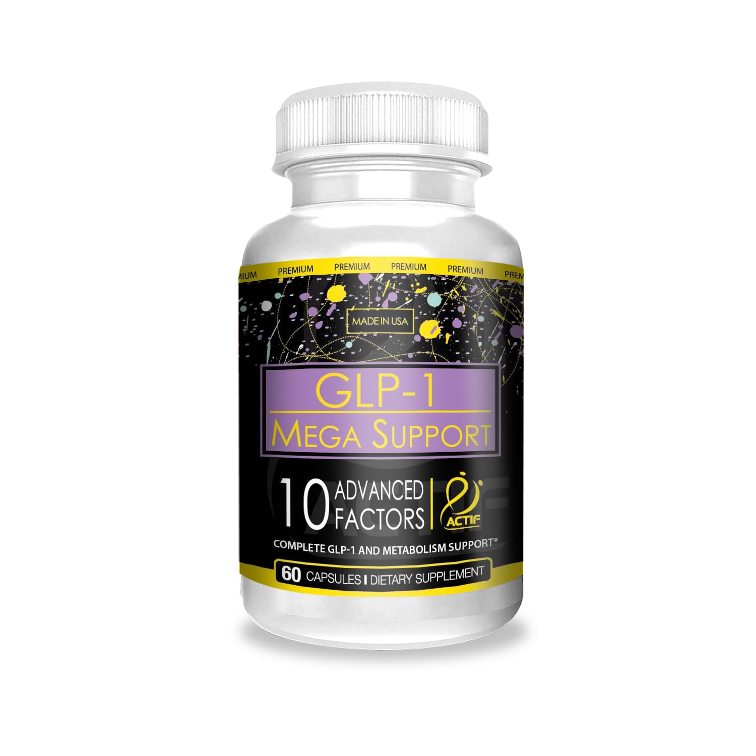 ACTIF GLP-1 Mega Support with 10 Advanced Weight Factors and Probiotics, GLP-1 Activator and Metabolism Support, Non GMO, Made in USA, 60 Count