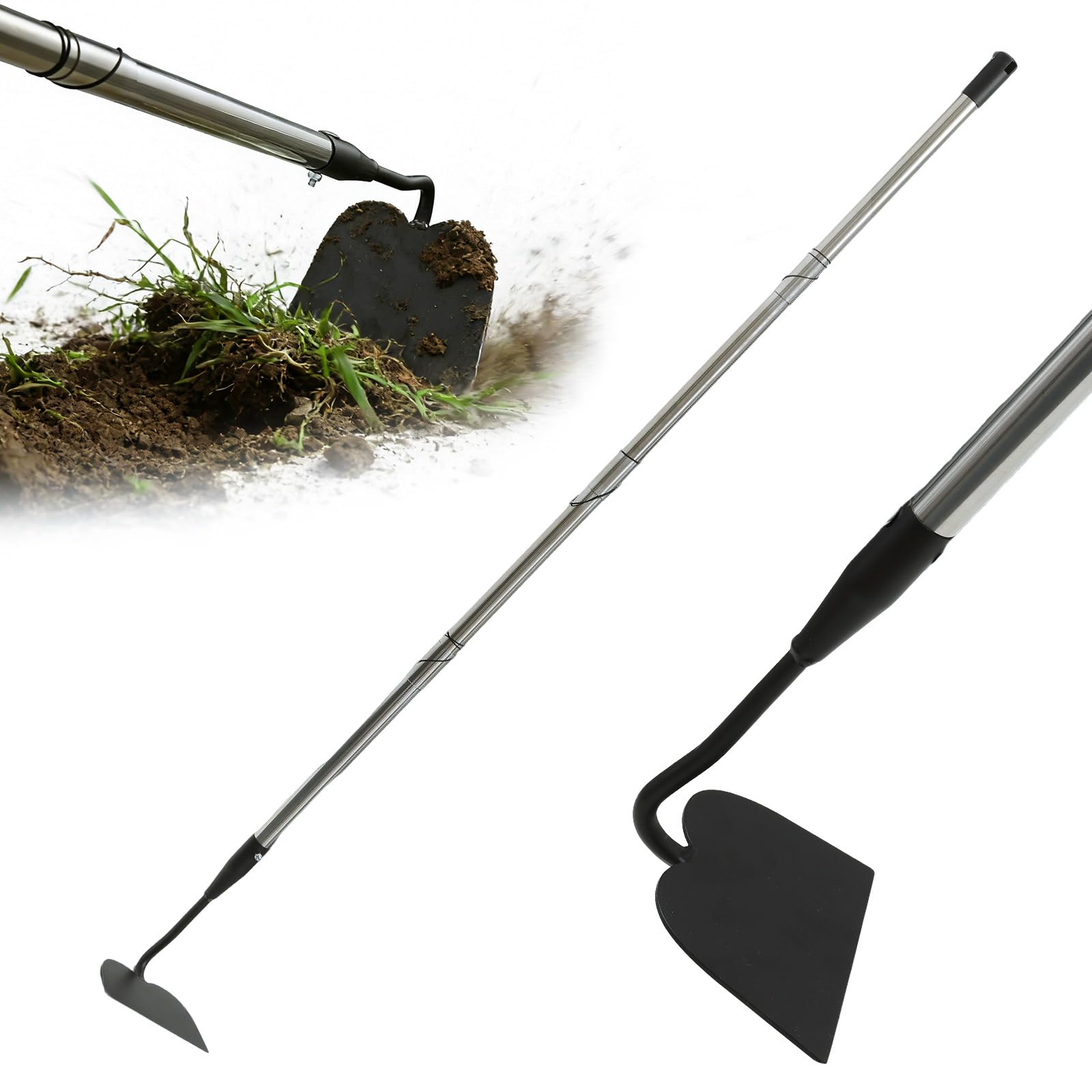 Garden Hoe Tool, 65 Inches Stainless Steel Long Handle Hoe Garden Tool, Garden Hoe for Weeding with 7-inch Wide Welded Blade, Garden Hoes for Weeding, Cultivating, Digging, Loosening, and Planting