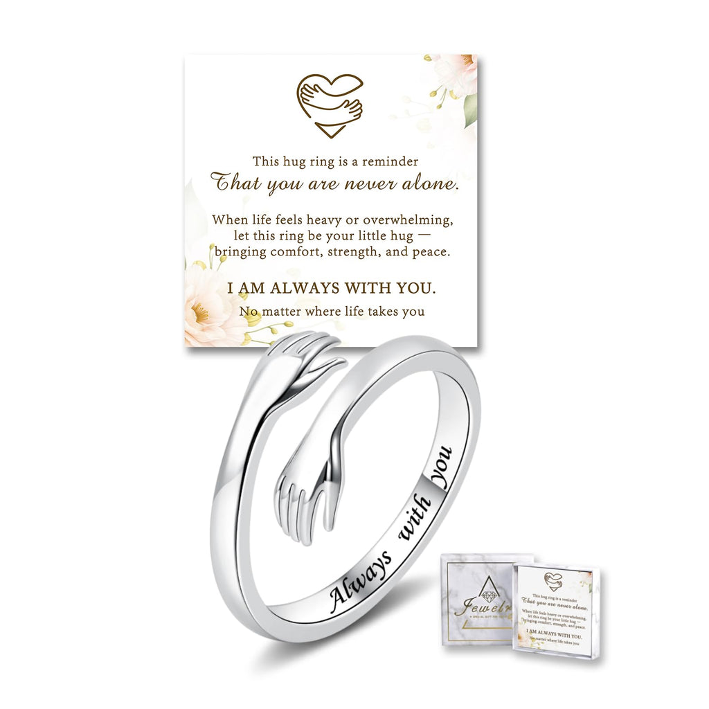Sterling Silver Hug Ring for Women Teen Adjustable Love Promise Ring Inspirational Friendship Open Ring Hope Love Heaven Promise Friendship Rings Mothers Day Birthday Gift for Daughter Granddaughter Mom Wife Best Friend