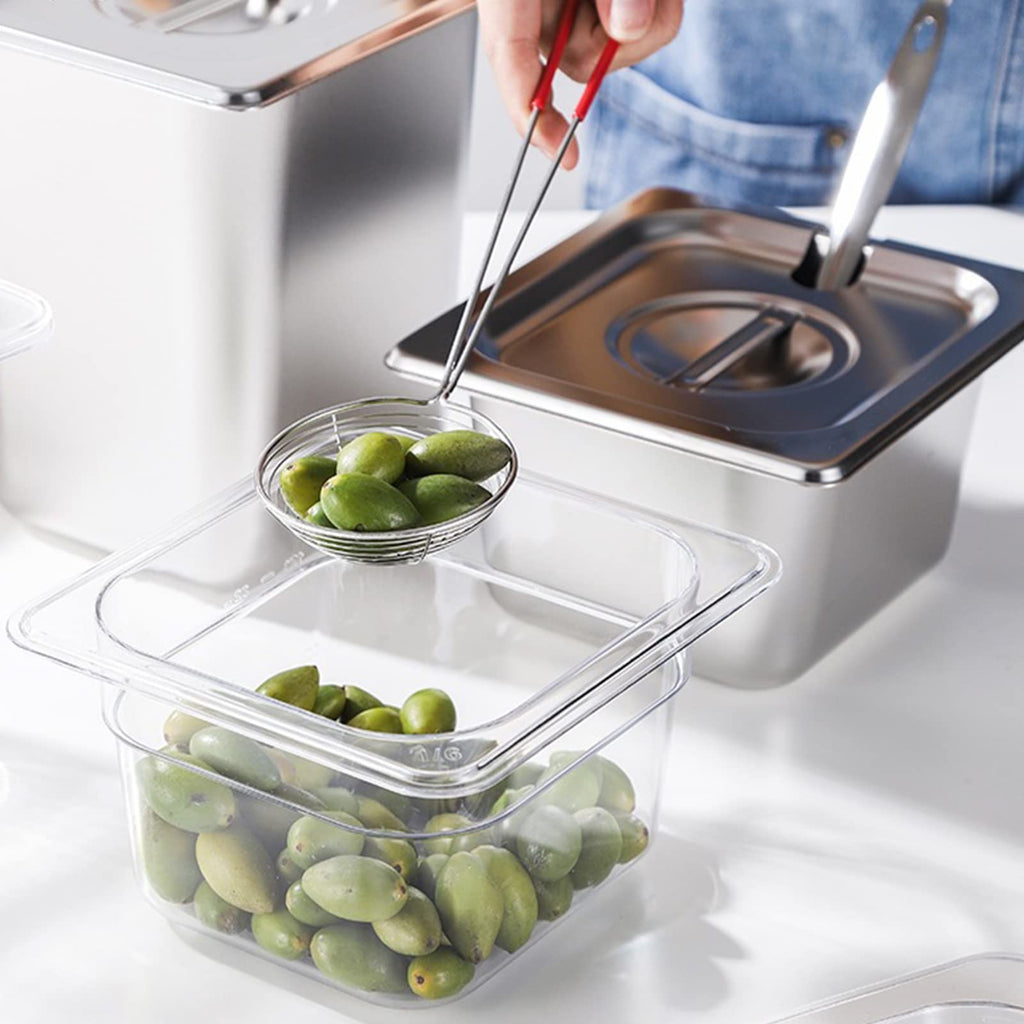 Bekith 6 Pack 1/6 Size Plastic Clear Food Pans with Lids for Kitchen Restaurant Food Prep, 4 Inches Deep