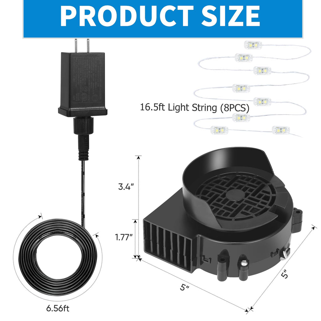 Replacement 1.5A Air Blower Fan for Inflatables, 8 LED Light, 2.0A Adapter