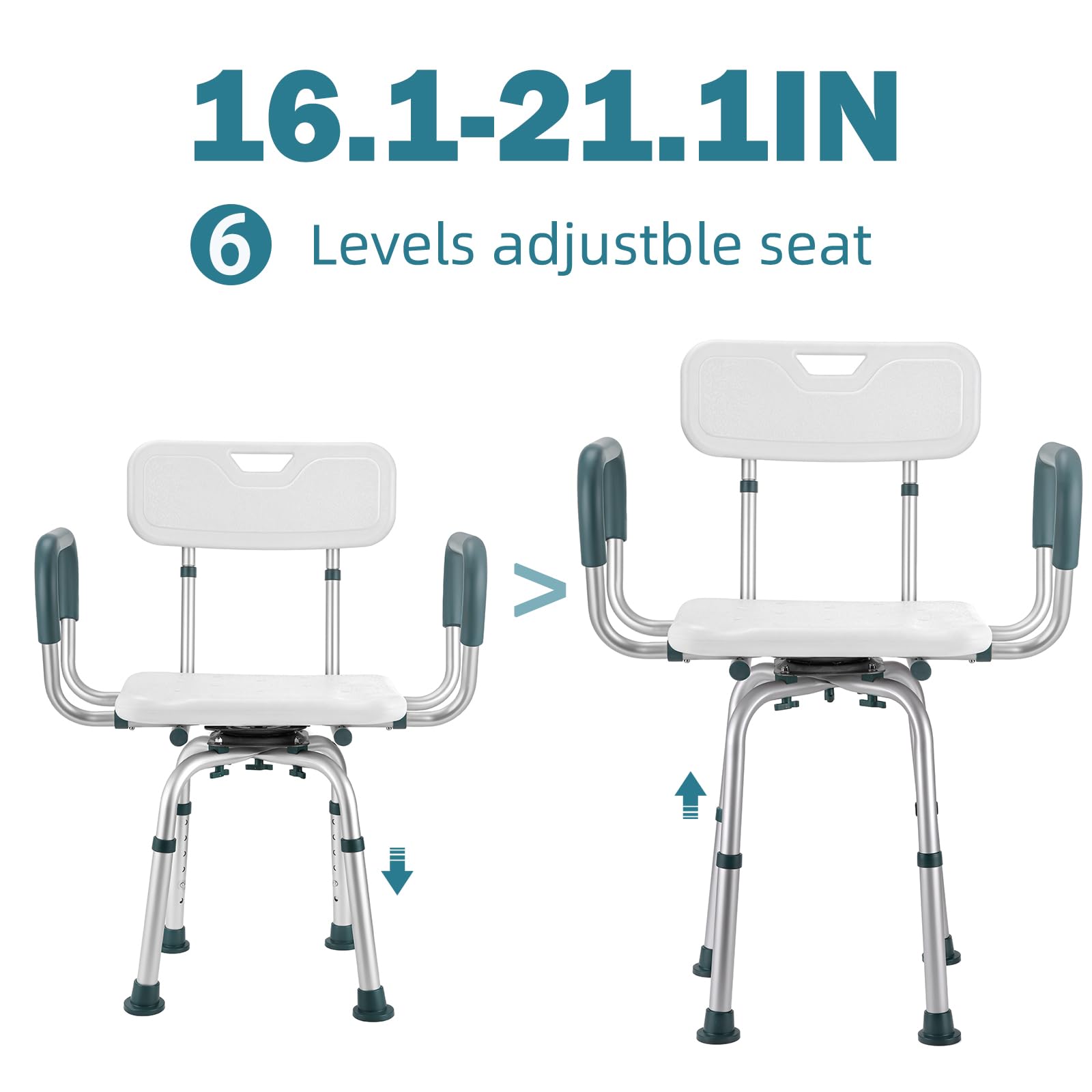 Swivel Shower Chair with Arms and Back, 400 lbs Heavy Duty Shower Seat for Inside Shower Stall and Bathtub, Height Adjustable Safety Bath Seat for Elderly, Adults, Handicap and Disabled