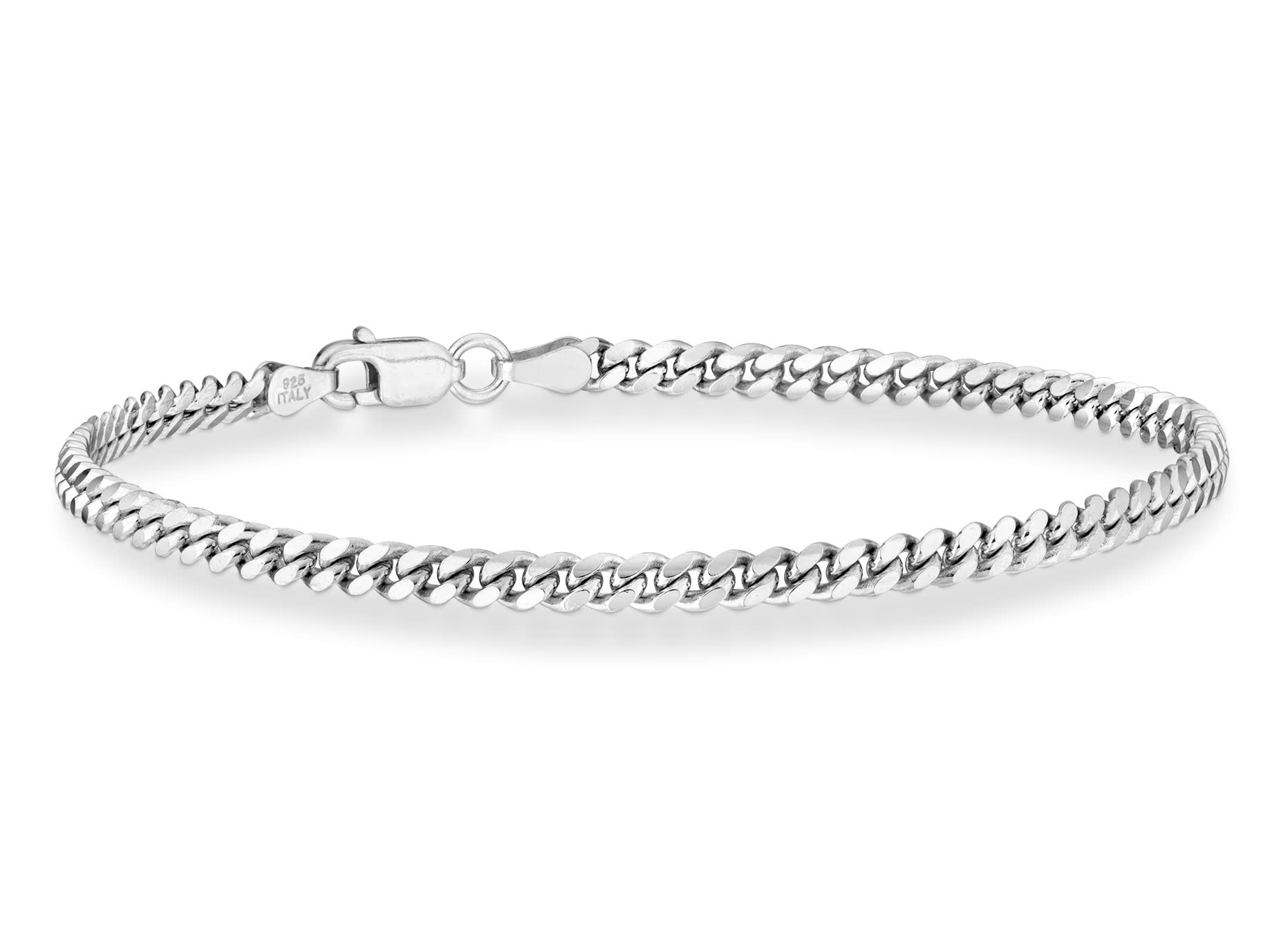 Miabella Italian 925 Sterling Silver Thick Solid Cuban Link Curb Chain Bracelet for Men, 3.2mm, 5mm, 7mm Made in Italy (3.2mm, 7.5, Inches)