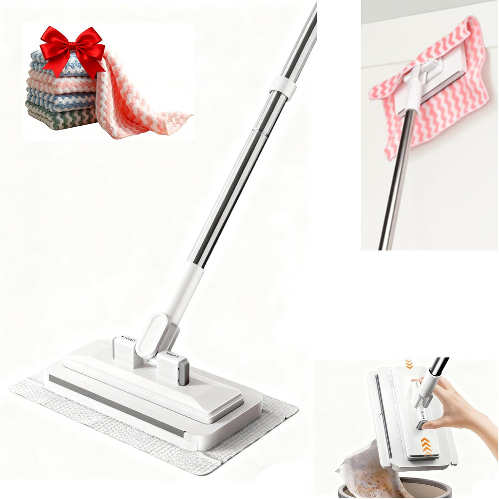 2026 New Snap Grip Mini Mop with 5 Reusable Cloths for Dry Wet Disposable Pads, Zero-Touch Automatic Gripping Multi Surface Quick Cleanups for Alternative to Swiffer Sweeper