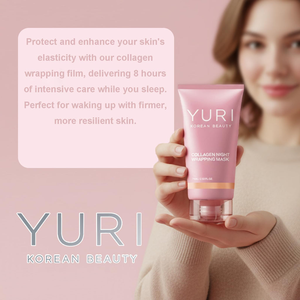 YURI BEAUTY Collagen Night Wrapping Mask, Collagen Overnight Glass Skin Peel Off Face Mask, Elasticity & Hydration Care, Restored Balance & Ongoing Renewal, All Skin Types Skincare (2.53 fl.oz)