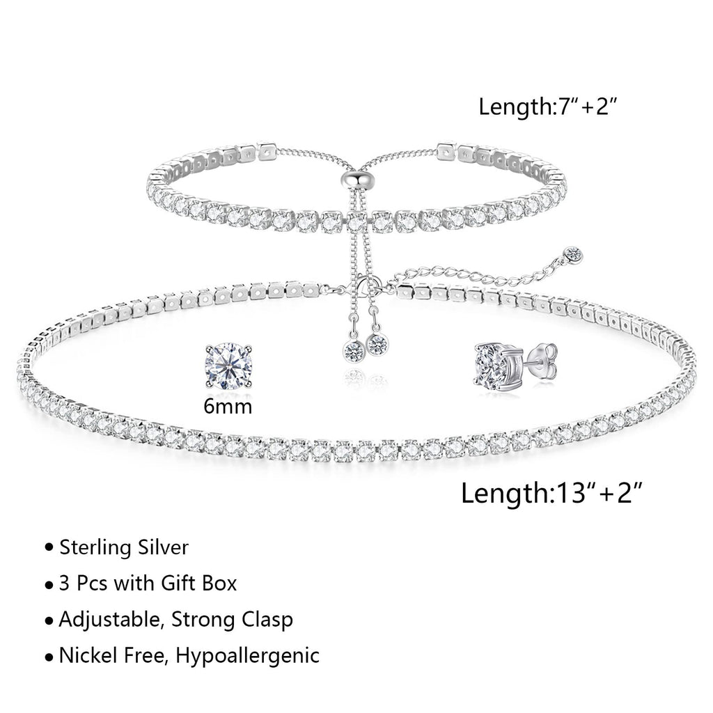 HAXIYA Tennis Necklace Set for Women Crystal Bracelet Imitation Diamond Earrings Wedding Jewelry for Bride Sterling Silver Plated Jewelry Sets Pack of 3 Gift