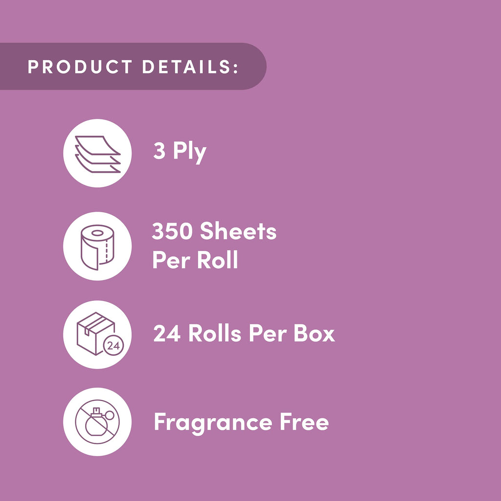 Amazon Aware Bamboo 3-Ply Toilet Paper, Unscented, 24 Rolls, FSC Certified, 350 Sheets, 8400 Count, Pack of 24, Plastic-Free