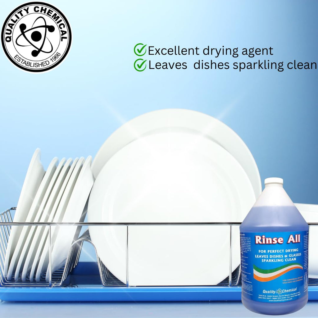 Quality Chemical Rinse All/Commercial Industrial Grade Rinse Aid/Dishwasher Rinse Aid Liquid, heat and cool dry Finish/Rinse Agent Dishwasher/Leave Dishes Spotless 128 oz (Pack of 4)