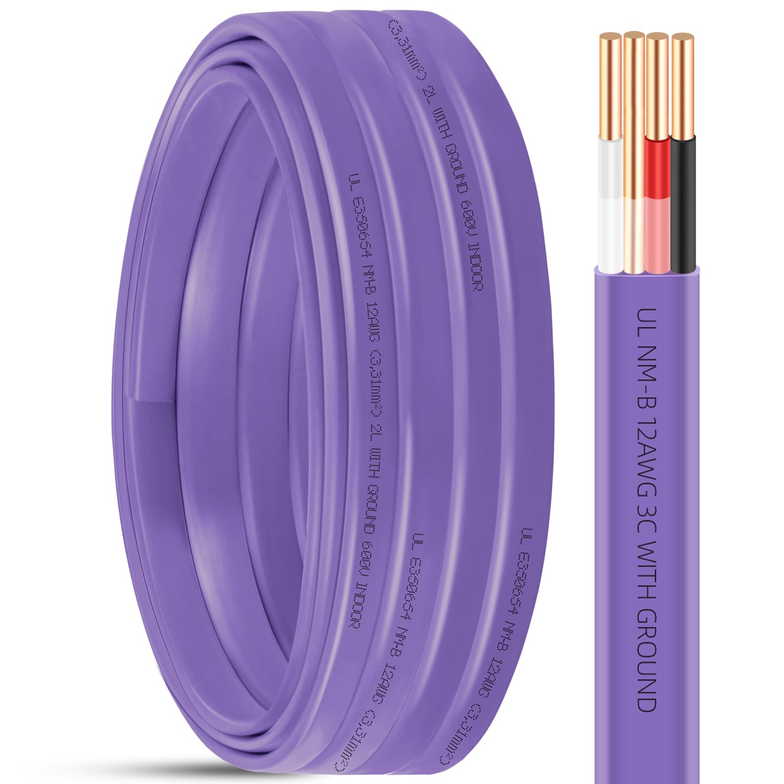 NM-B 12/3 Wire with Ground,25ft 12 Gauge 3 Conductor Electrical Wire,12 AWG Solid Copper Indoor W/G NMB Cable,12/3 Non-Metallic Sheathed Cable Residential Wiring for Outlets,Switches,Lighting