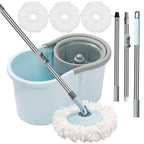 Spin Mop and Bucket with Wringer Set, 360° Spinning Mop Bucket System with 3 Microfiber Mop Replacement Heads, Adjustable Handle for Floor Cleaning (Light Blue)