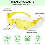 TICONN 12 Clear Safety Glasses for Men and Women, Safety Goggles with Scratch Impact Resistant Meets ANSI Z87.1 Standard (Yellow, 12 Pack)