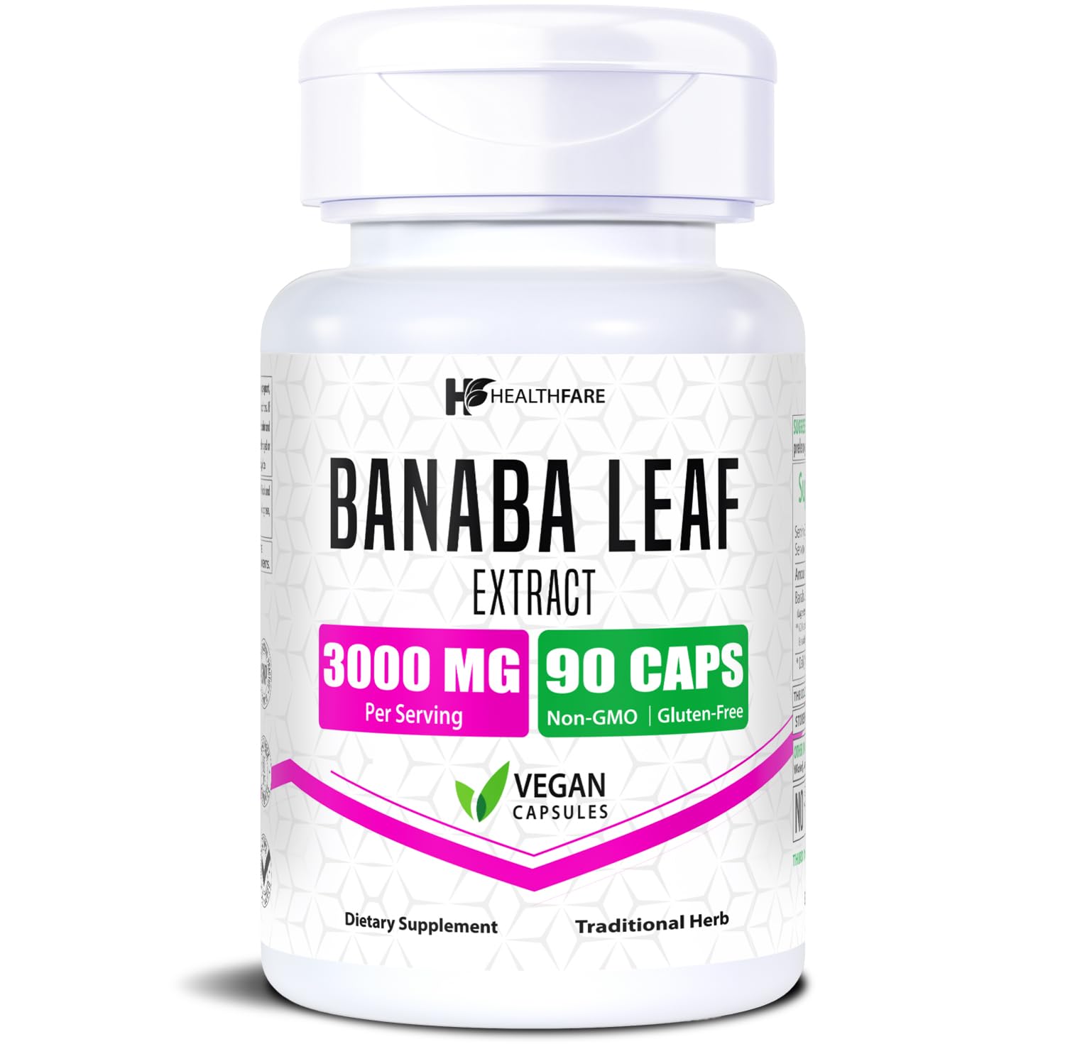 Healthfare Banaba Leaf Extract Capsules 3000mg | 90 Vegan Pills | Standardized with Corosolic Acid | Premium Herbal Supplement | Non-GMO, Gluten-Free | Made in USA