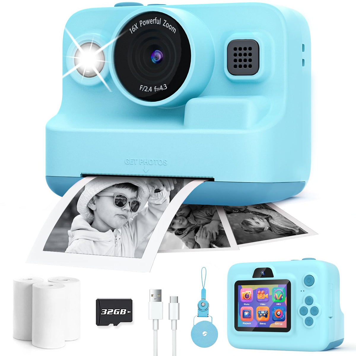 Dylanto Kids Camera Instant Print,1080P Kids Instant Cameras that Print Photos,Christmas Birthday Gifts for Girls Age 3-12,Portable Toy for 3 4 5 6 7 8 9 10 Year Old Girls Boys-Blue