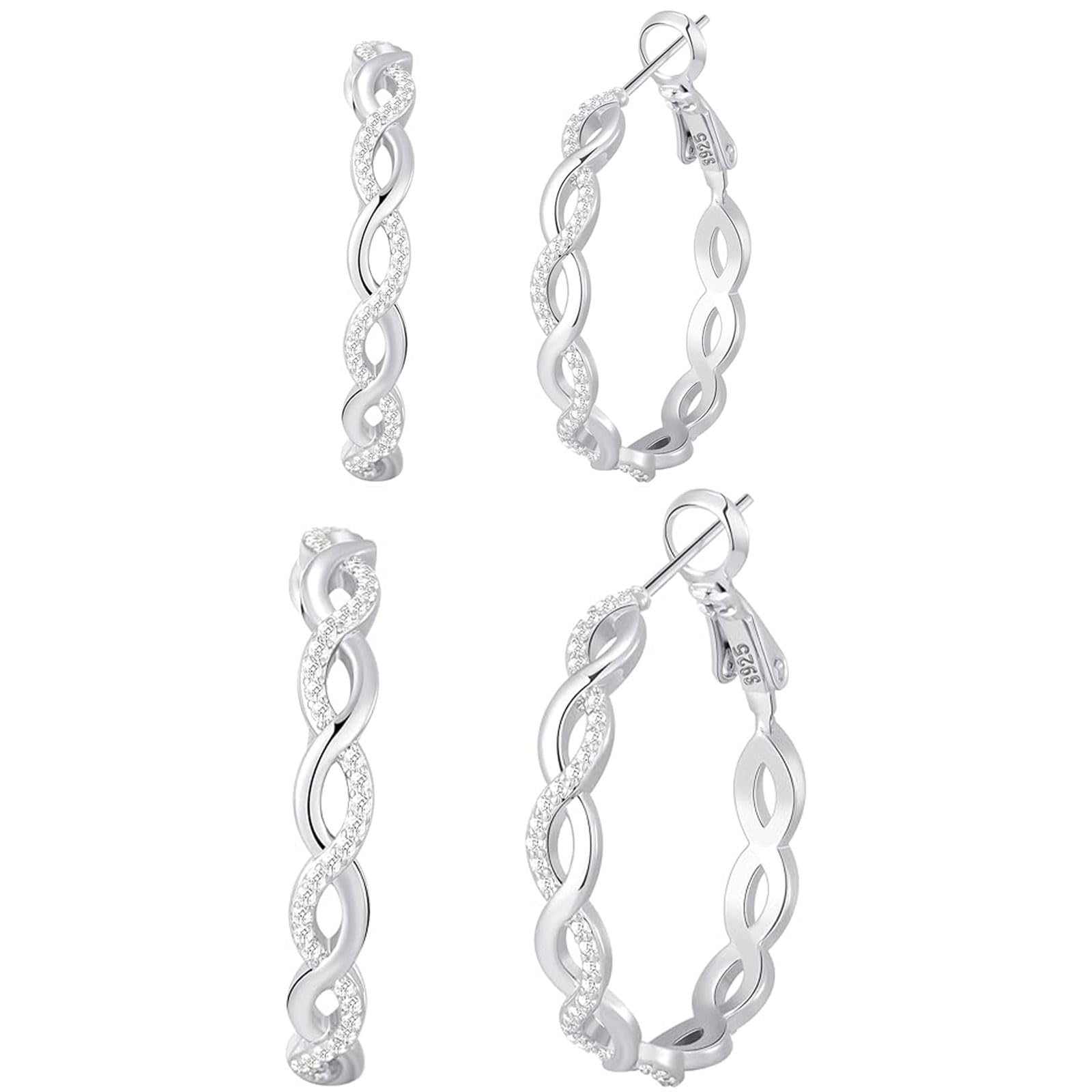 S925 Sterling Silver Hoop Earrings for Women Hypoallergenic Twisted Hoops