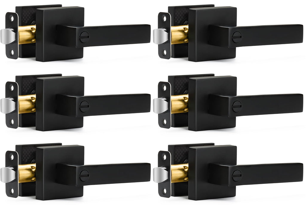 Sopoby 6 Pack Matte Black Door Handles Privacy Door Levers, Keyless Interior Door Knobs Square Door Levers Heavy Duty Door Locks for Bedroom Bathroom, Reversible Flat Levers