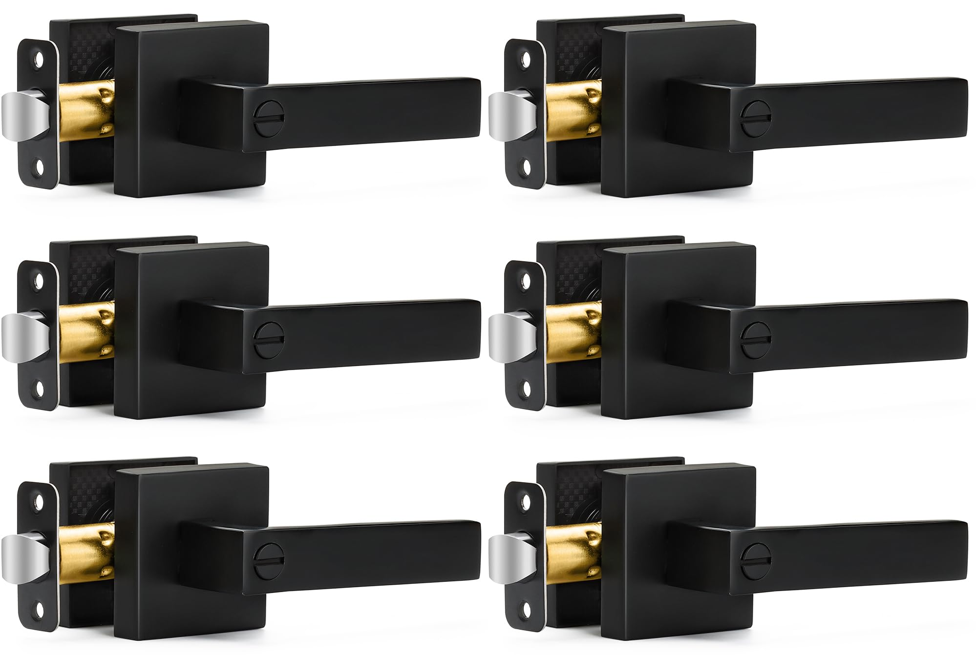 Sopoby 6 Pack Matte Black Door Handles Privacy Door Levers, Keyless Interior Door Knobs Square Door Levers Heavy Duty Door Locks for Bedroom Bathroom, Reversible Flat Levers