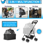 LPOTIUS 3-in-1 Pet Stroller for Small Dogs and Cats, Folding Lightweight Dog Stroller with Detachable Carrier Portable Cat Puppy Jogging Stroller with Cup Holder and Storage Basket, 4 Wheels